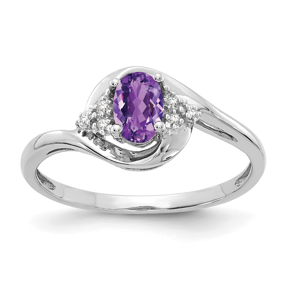 Picture of Finest Gold 14K White Gold Amethyst &amp; Diamond Ring&amp;#44; Size 7
