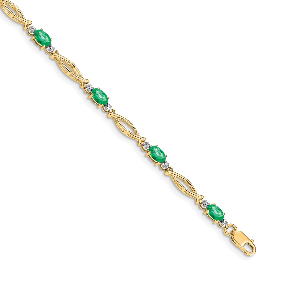 Picture of Finest Gold 14K Yellow Gold Diamond &amp; Emerald Bracelet