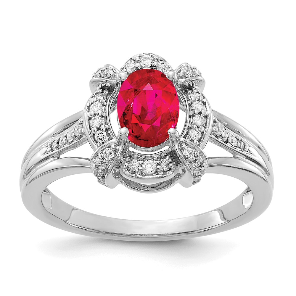 Picture of Finest Gold 14K White Gold Diamond &amp; Oval Ruby Ring&amp;#44; Size 7