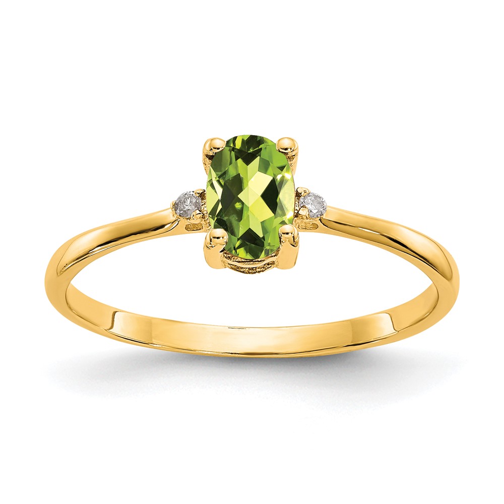 Picture of Finest Gold 14K Yellow Gold Diamond &amp; Peridot Birthstone Ring - Size 6