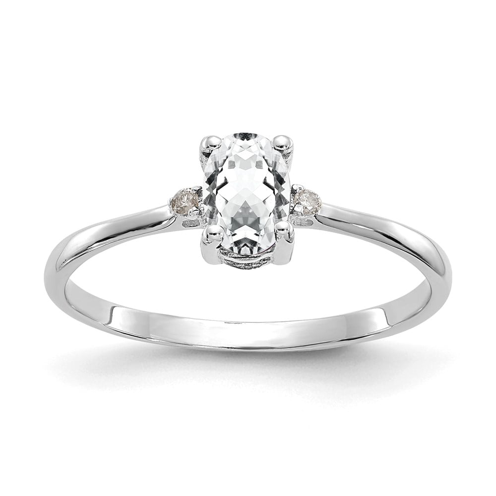 Picture of Finest Gold 14K White Gold Diamond &amp; White Topaz Birthstone Ring&amp;#44; Size 6