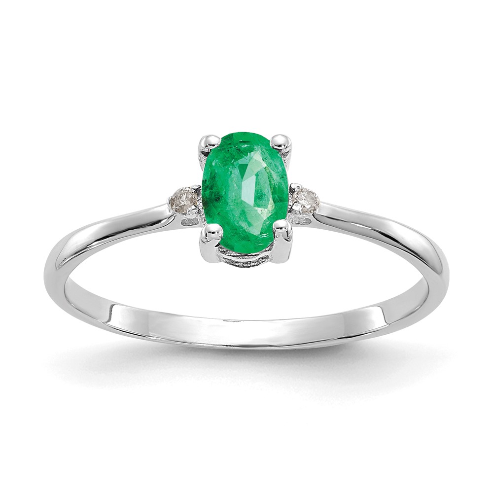 Picture of Finest Gold 14K White Gold Diamond &amp; Emerald Birthstone Ring - Size 6