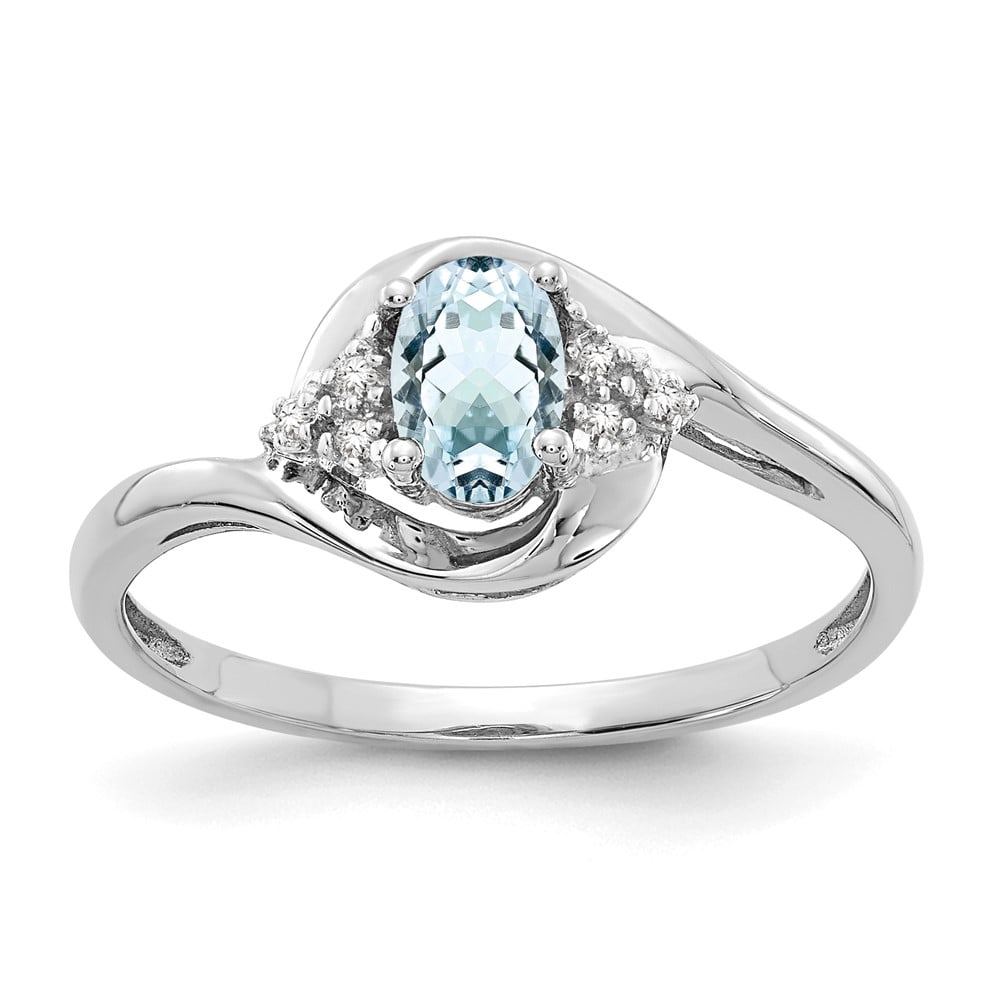 Picture of Finest Gold 14K White Gold Aquamarine &amp; Diamond Ring&amp;#44; Size 7