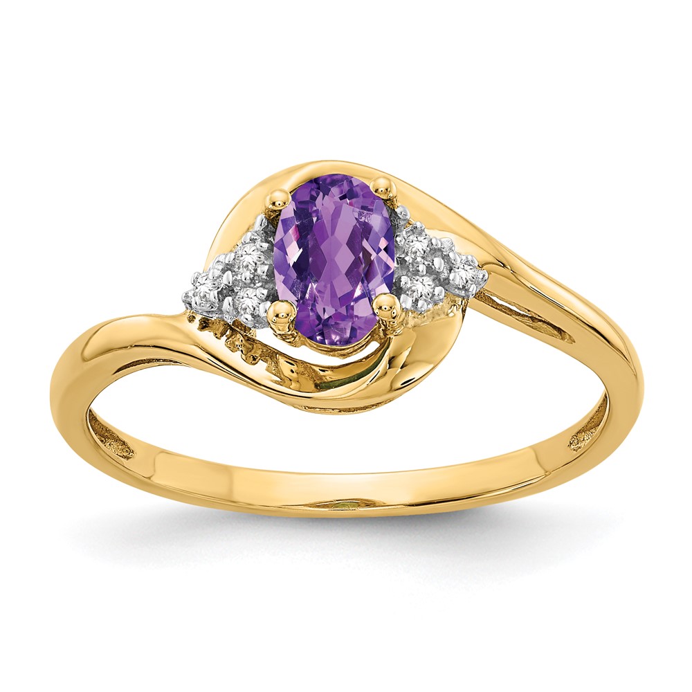 Picture of Finest Gold  14K Yellow Gold Amethyst &amp; Diamond Ring - Size 7