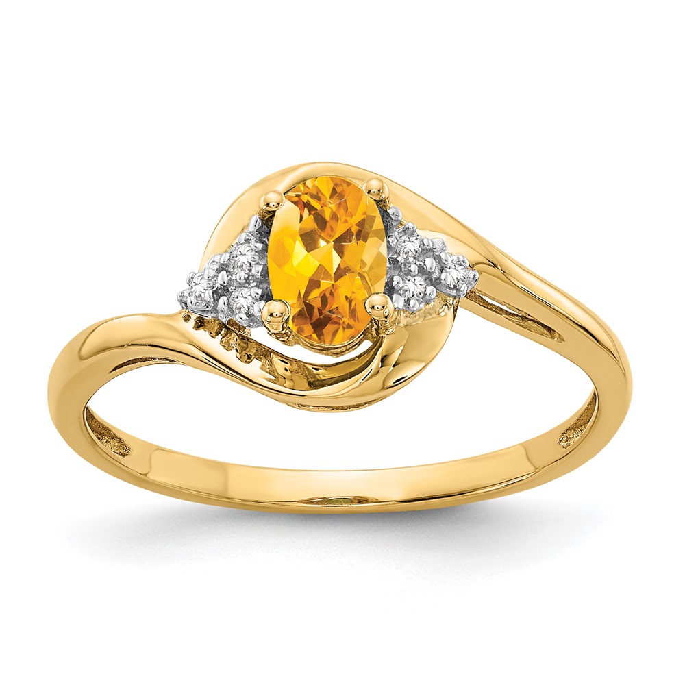 Picture of Finest Gold  14K Yellow Gold Citrine &amp; Diamond Ring - Size 7