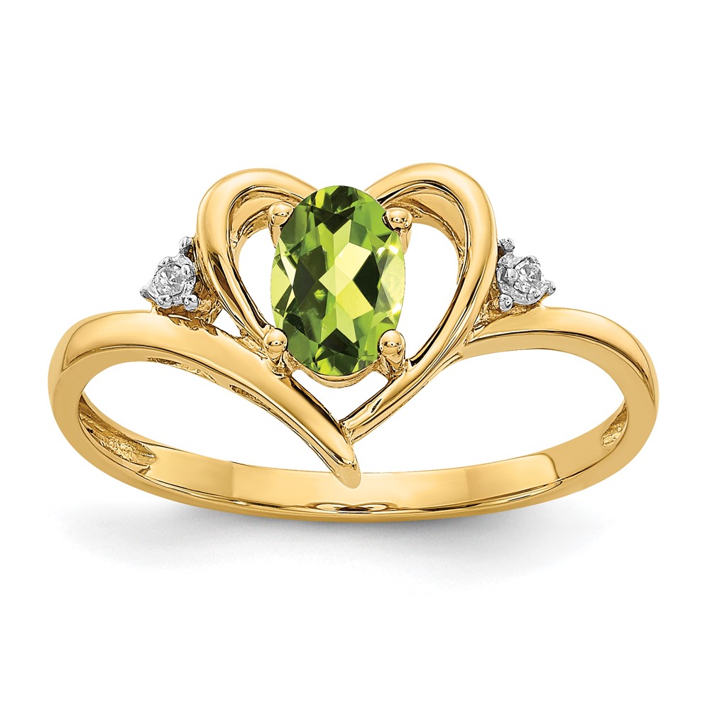 Picture of Finest Gold 14K Yellow Gold Peridot &amp; Diamond Heart Ring - Size 7
