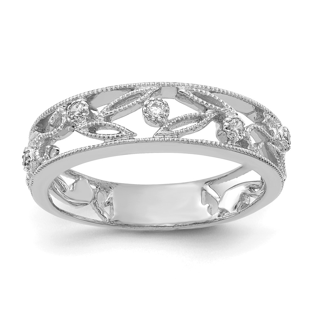 Picture of Finest Gold  14K White Gold Flower Vine Design Diamond Ring - Size 6