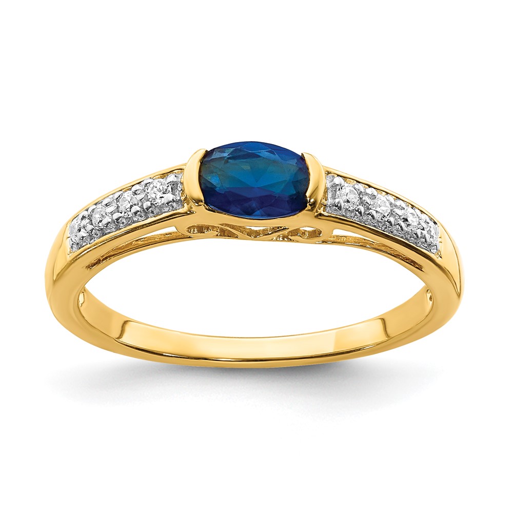 Picture of Finest Gold 14K Yellow Gold Oval East-West Sapphire &amp; Diamond Ring - Size 7