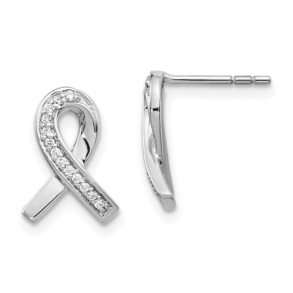 Picture of Finest Gold 14K White Gold Diamond Awareness Ribbon Earrings