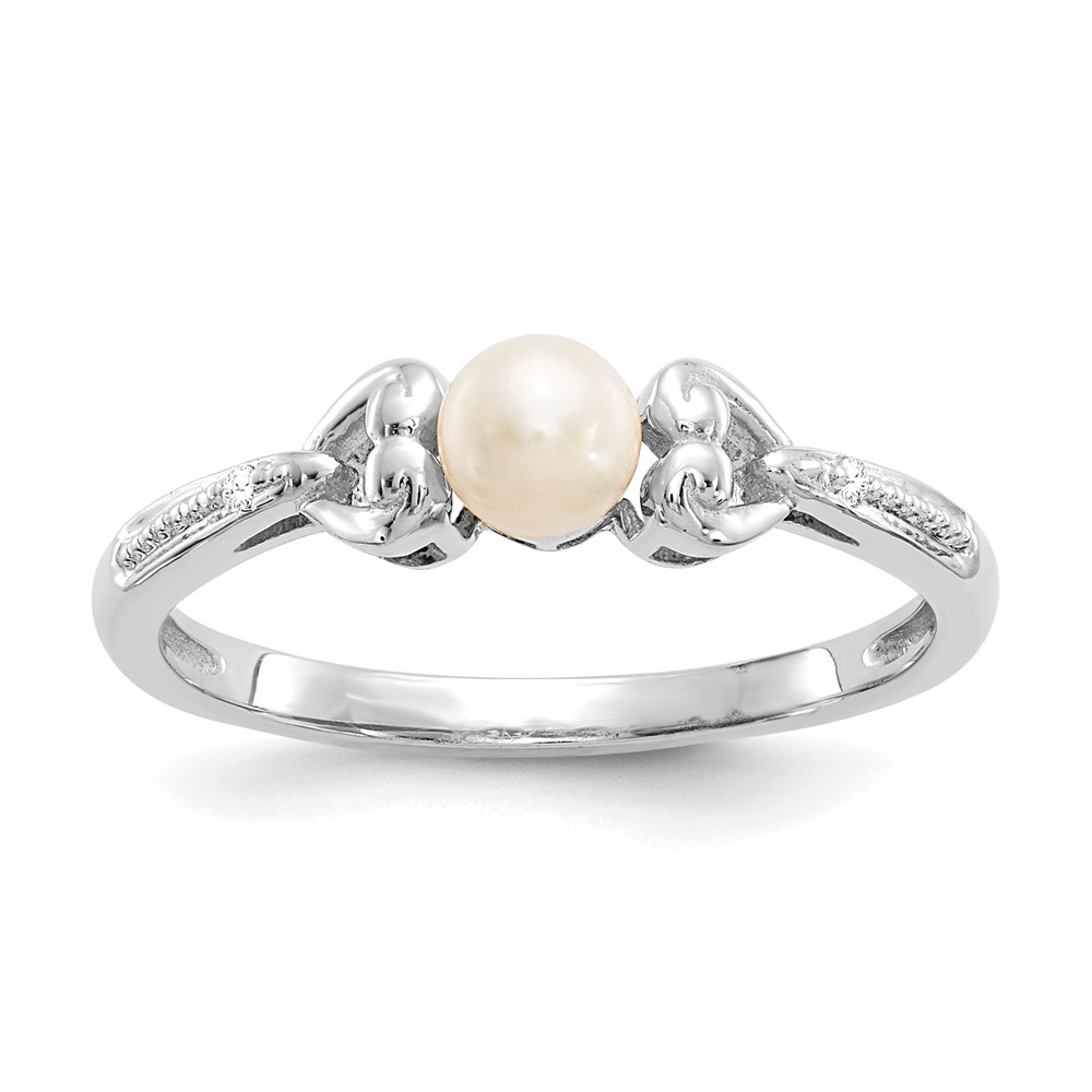 Picture of Finest Gold 10K White Gold Freshwater Cultured Pearl &amp; Diamond Ring - Size 7