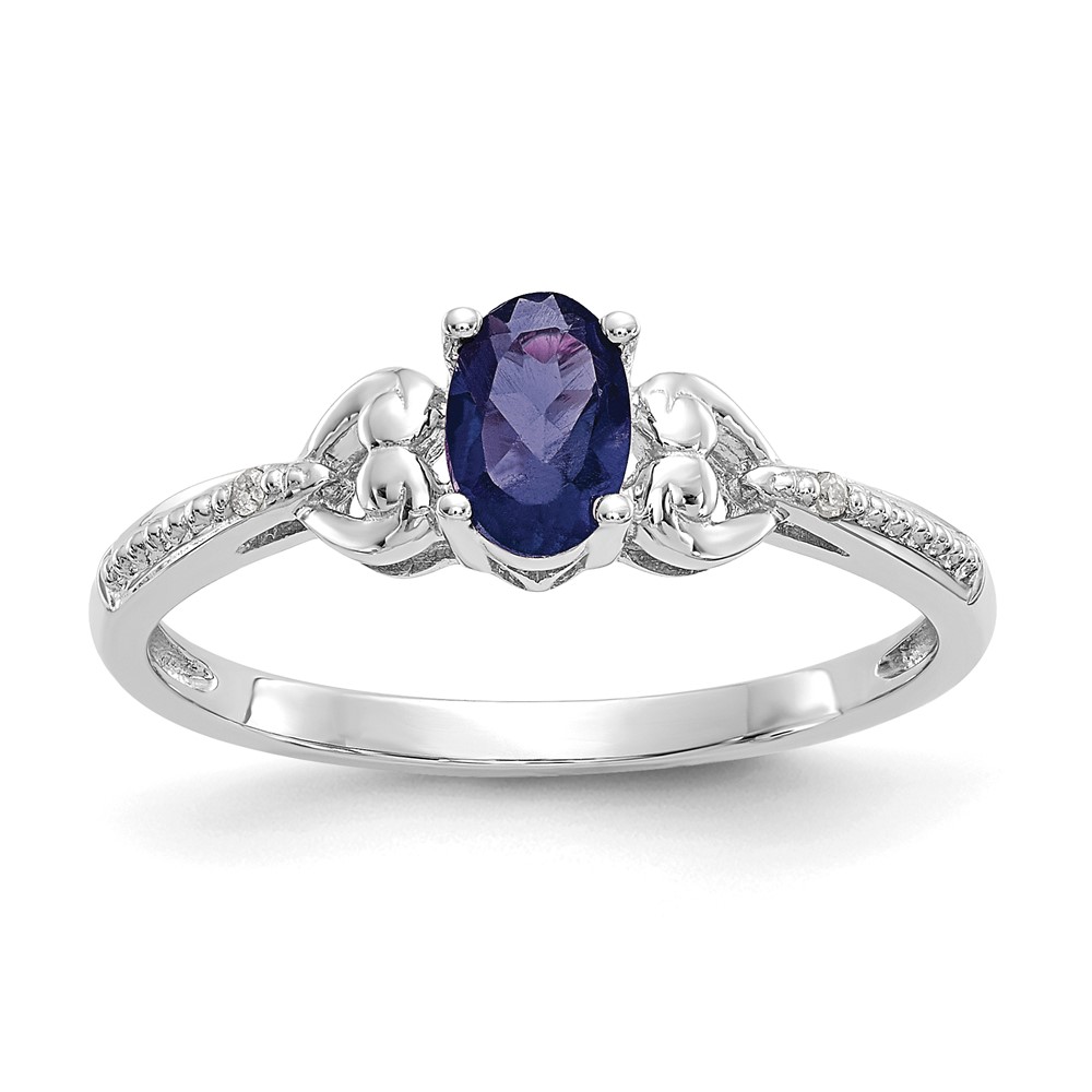Picture of Finest Gold 10K White Gold Sapphire &amp; Diamond Ring&amp;#44; Size 7