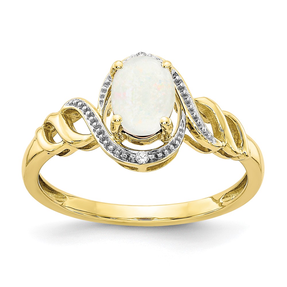 Picture of Finest Gold 10K Yellow Gold Opal &amp; Diamond Ring - Size 7