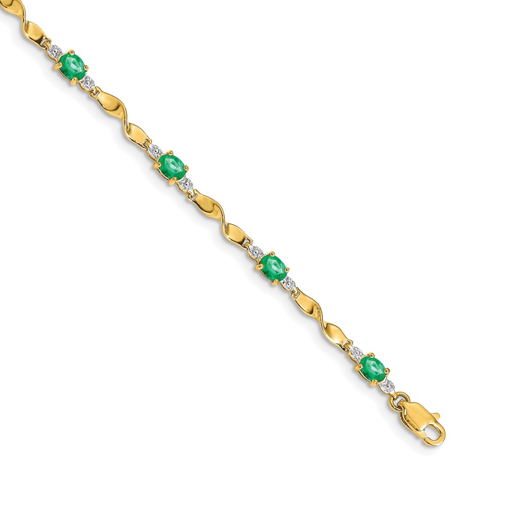 Picture of Finest Gold 14K Yellow Gold Diamond &amp; Oval Emerald Bracelet