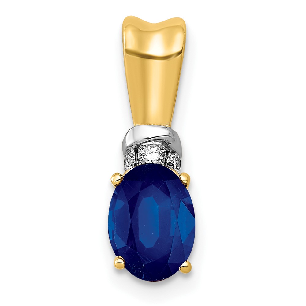 Picture of Finest Gold 14K with Rhodium Diamond &amp; Oval Sapphire Pendant