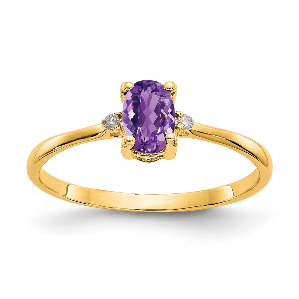 Picture of Finest Gold 14K Yellow Gold Diamond &amp; Amethyst Birthstone Ring - Size 6