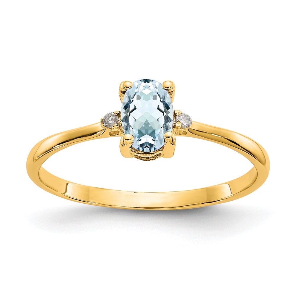Picture of Finest Gold 14K Yellow Gold Diamond &amp; Aquamarine Birthstone Ring - Size 6