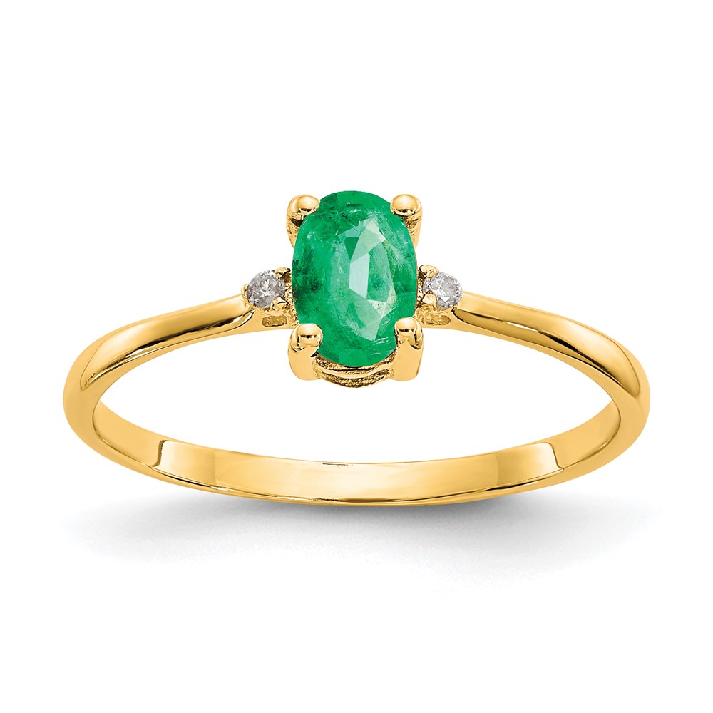 Picture of Finest Gold 14K Yellow Gold Diamond &amp; Emerald Birthstone Ring - Size 6