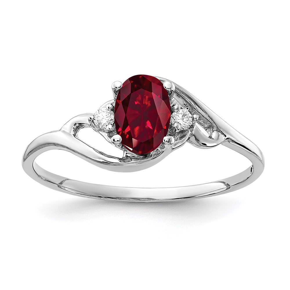 Picture of Finest Gold  6 x 4 mm 14K White Gold Oval Created Ruby AA Diamond Ring - Size 6