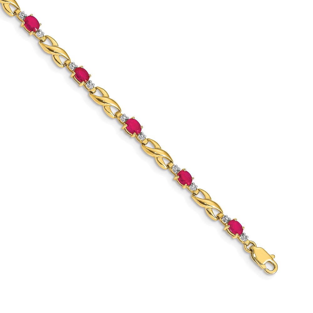 Picture of Finest Gold 14K Yellow Gold Diamond &amp; Oval Ruby Bracelet