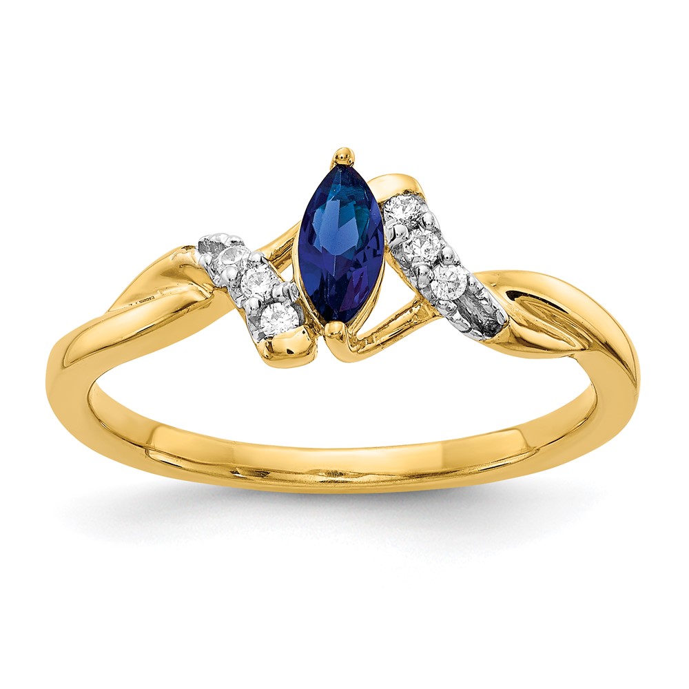 Picture of Finest Gold 14K Yellow Gold Diamond &amp; Marquise Sapphire Ring - Size 7