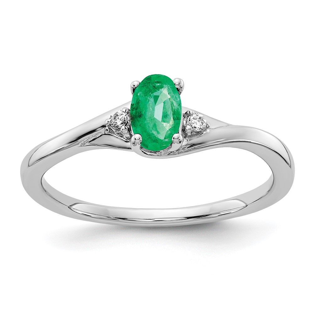 Picture of Finest Gold 14K White Gold Diamond &amp; Oval Emerald Ring for Womens - Size 7