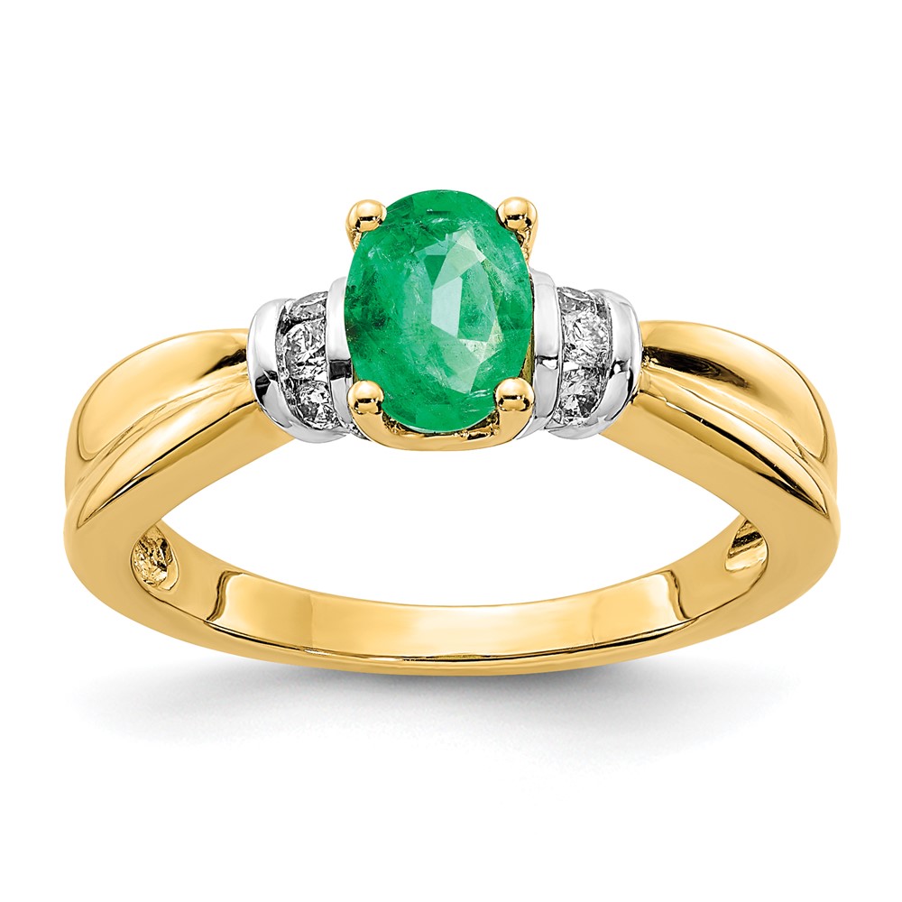 Picture of Finest Gold 14K Oval Rhodiumd Diamond &amp; Oval Emerald Ring&amp;#44; Size 7