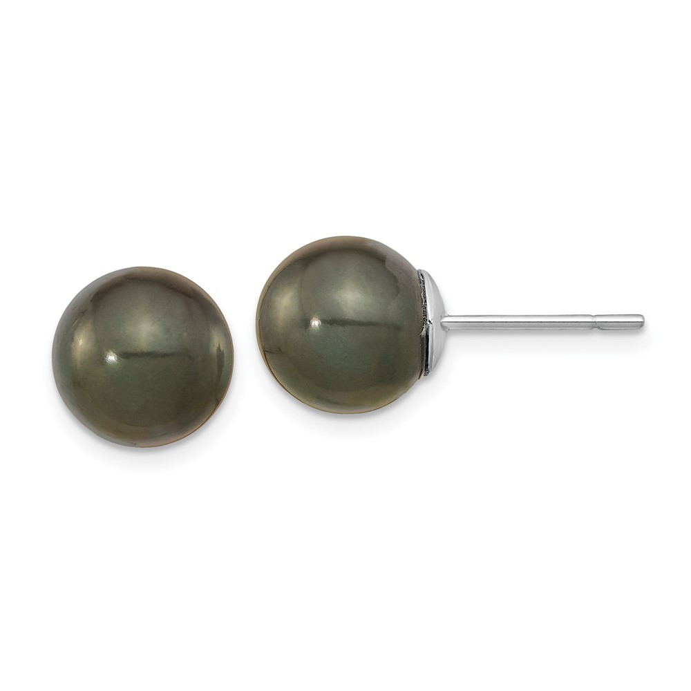 Picture of Finest Gold 14K 10-11 mm White Gold BlacK Round Saltwater Cultured Tahitian Pearl Post Earrings