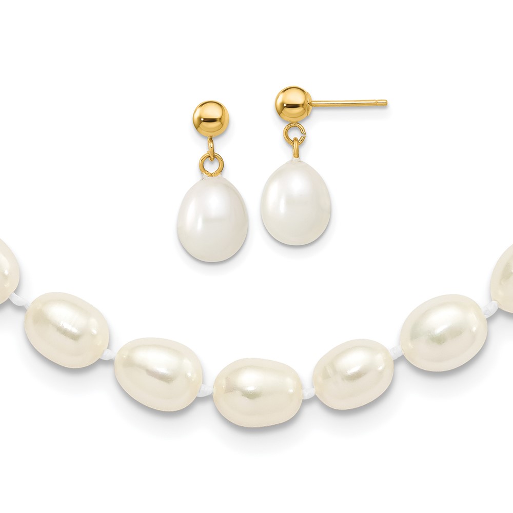 Picture of Finest Gold 14K 7-8 mm Semi-round FW Cultured Pearl 18 in. Necklace &amp; Post Earring Set