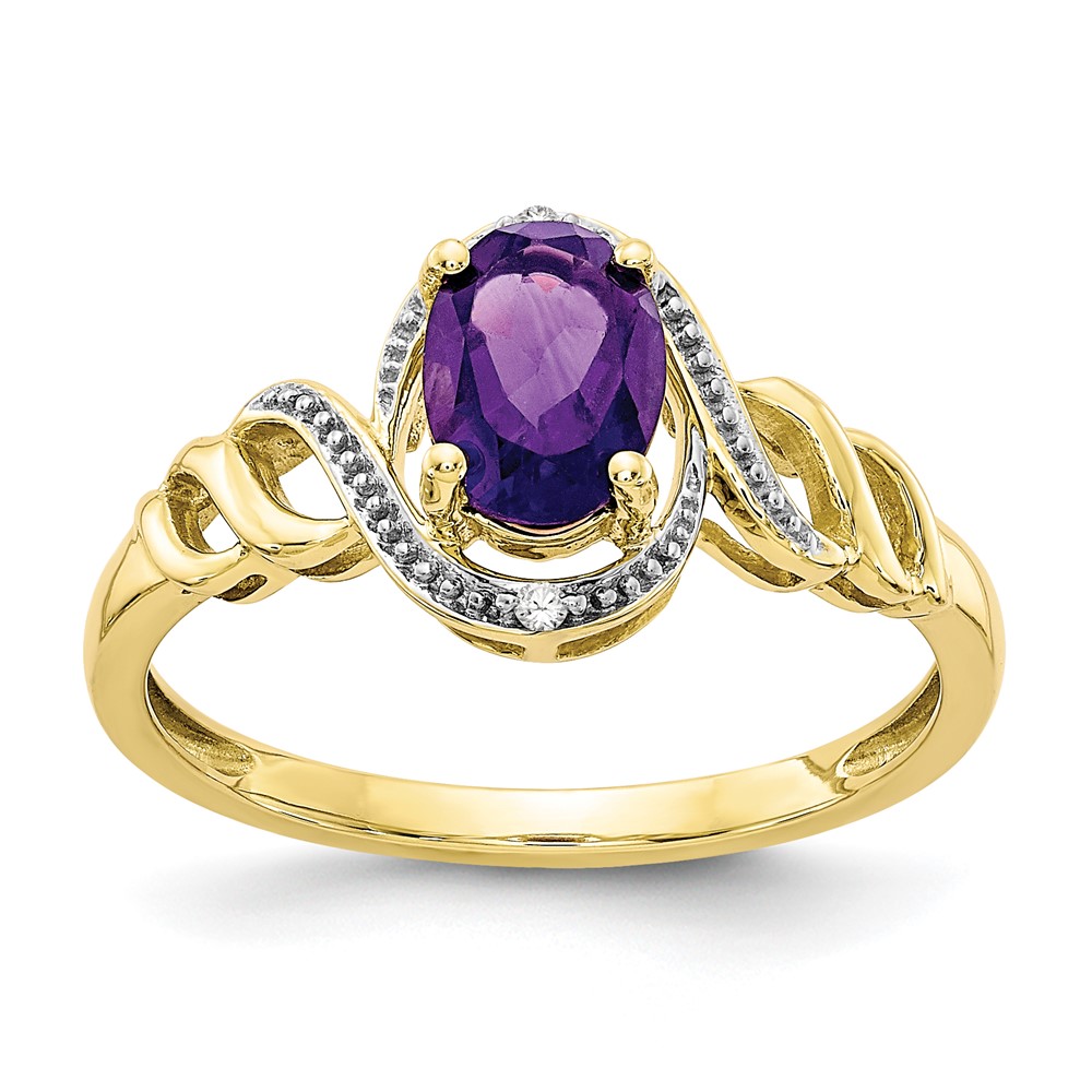 Picture of Finest Gold 10K Amethyst &amp; Diamond Ring&#44; Size 7