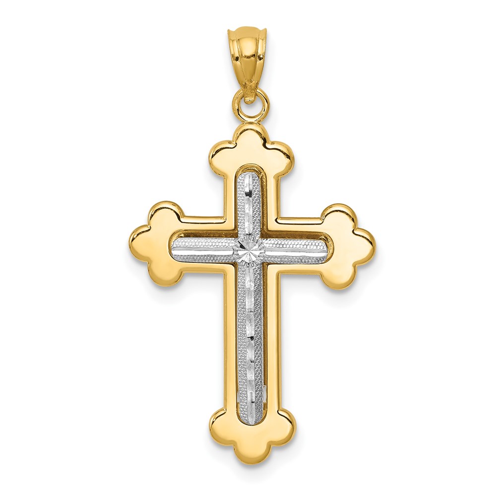 Picture of Finest Gold 14K Two-tone Diamond-cut Cross Pendant