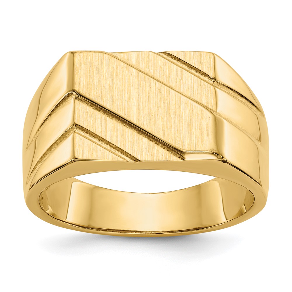 Picture of Quality Gold D1836 14K Yellow Gold 13 x 11 mm Open Back Diagonal Mens Signet Ring - Size 10