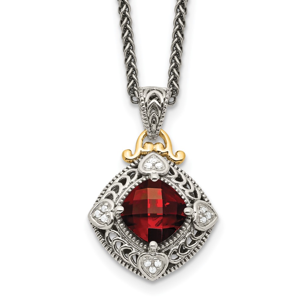 Picture of Finest Gold 14K Sterling Silver Two-Tone with Diamond &amp; Garnet Necklace