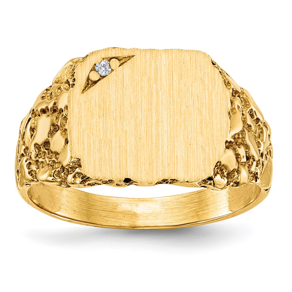 Picture of Finest Gold 14K Yellow Gold 10 x 11.5 mm AA Diamond Closed Back Signet Ring - Size 6