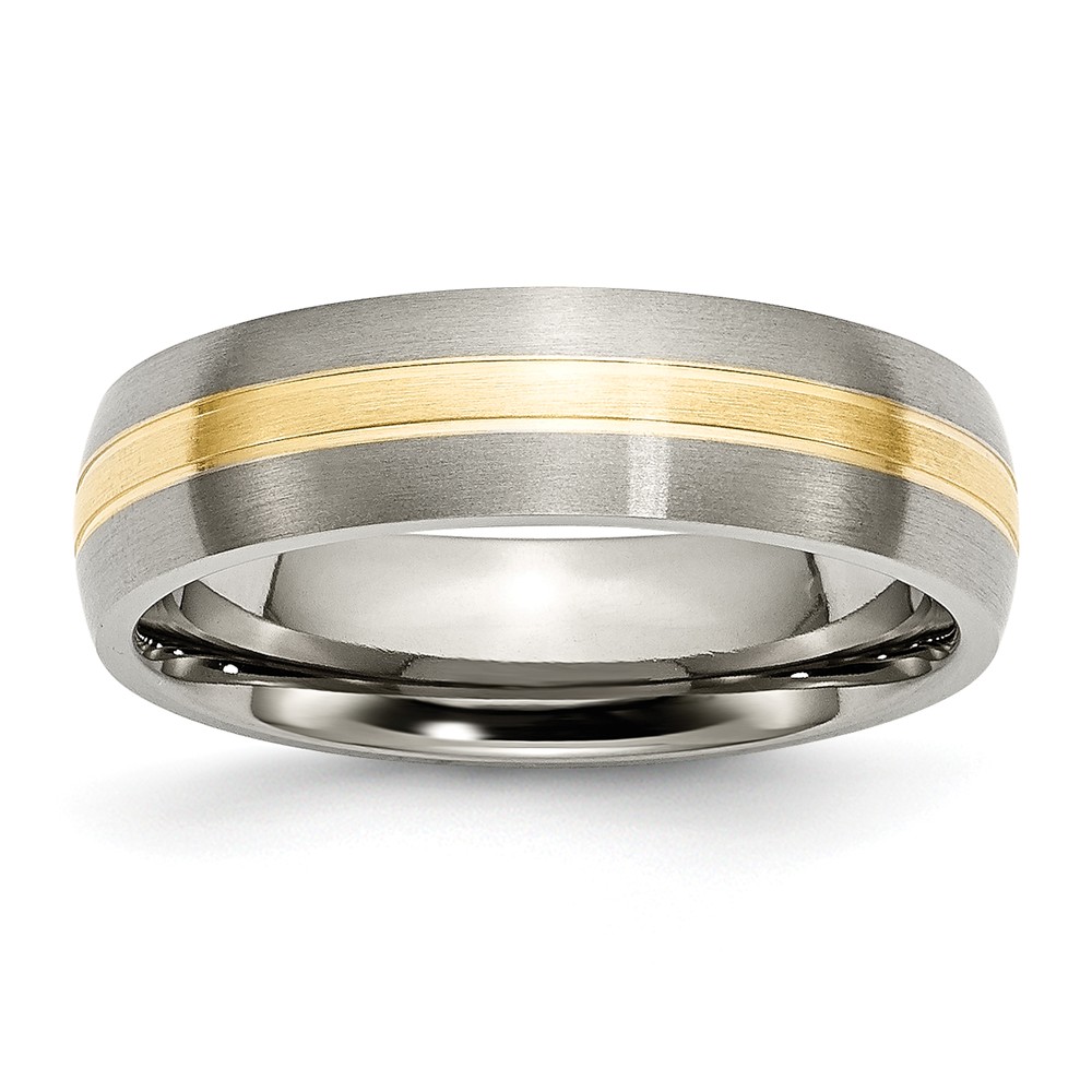 Picture of Chisel TB140-11.5 6 mm Titanium Grooved 14k Yellow Gold Inlay Brushed Band&#44; Size 11.5