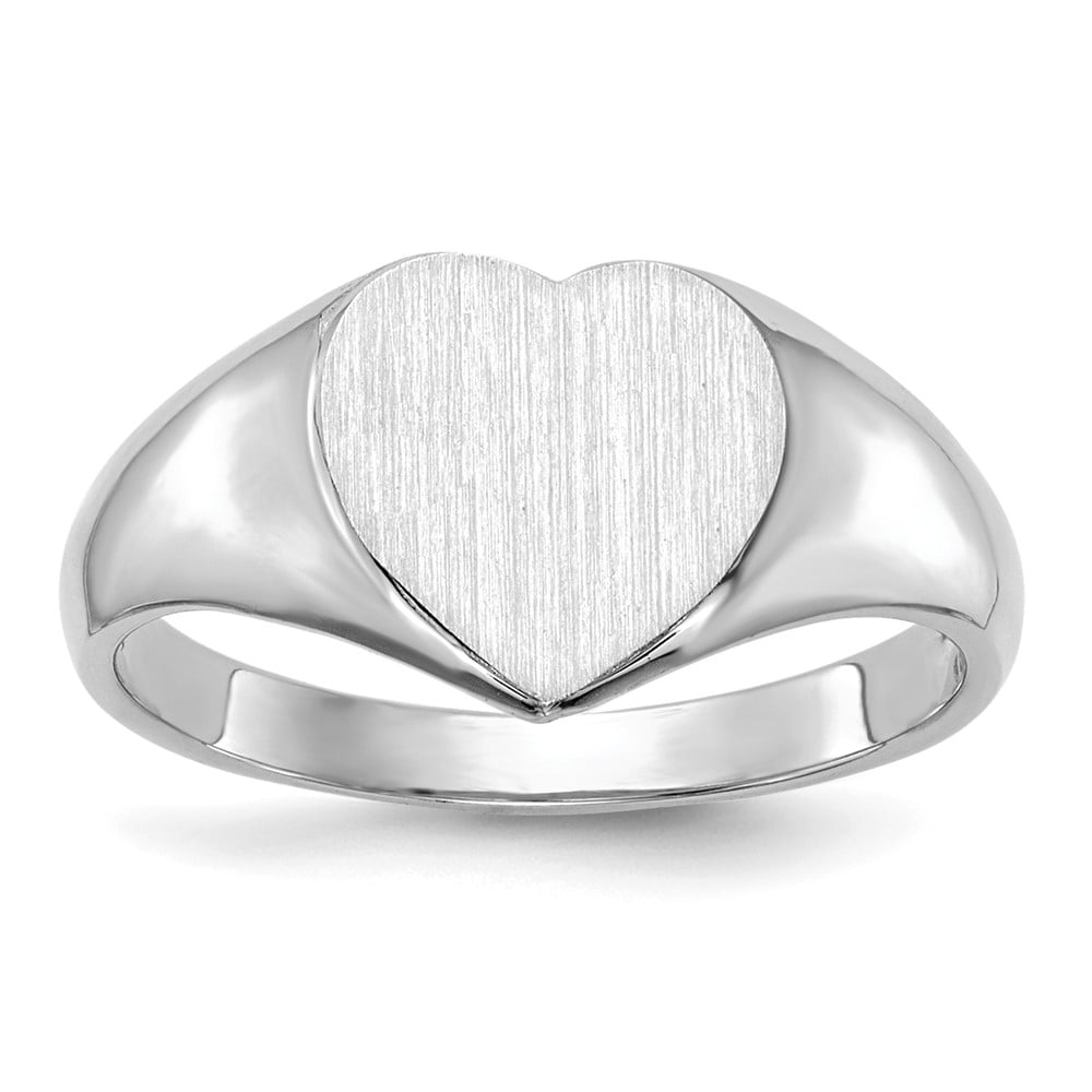 Picture of Finest Gold 14K White Gold 7.5 x 8.0 mm Closed Back Heart Signet Ring&#44; Size 5