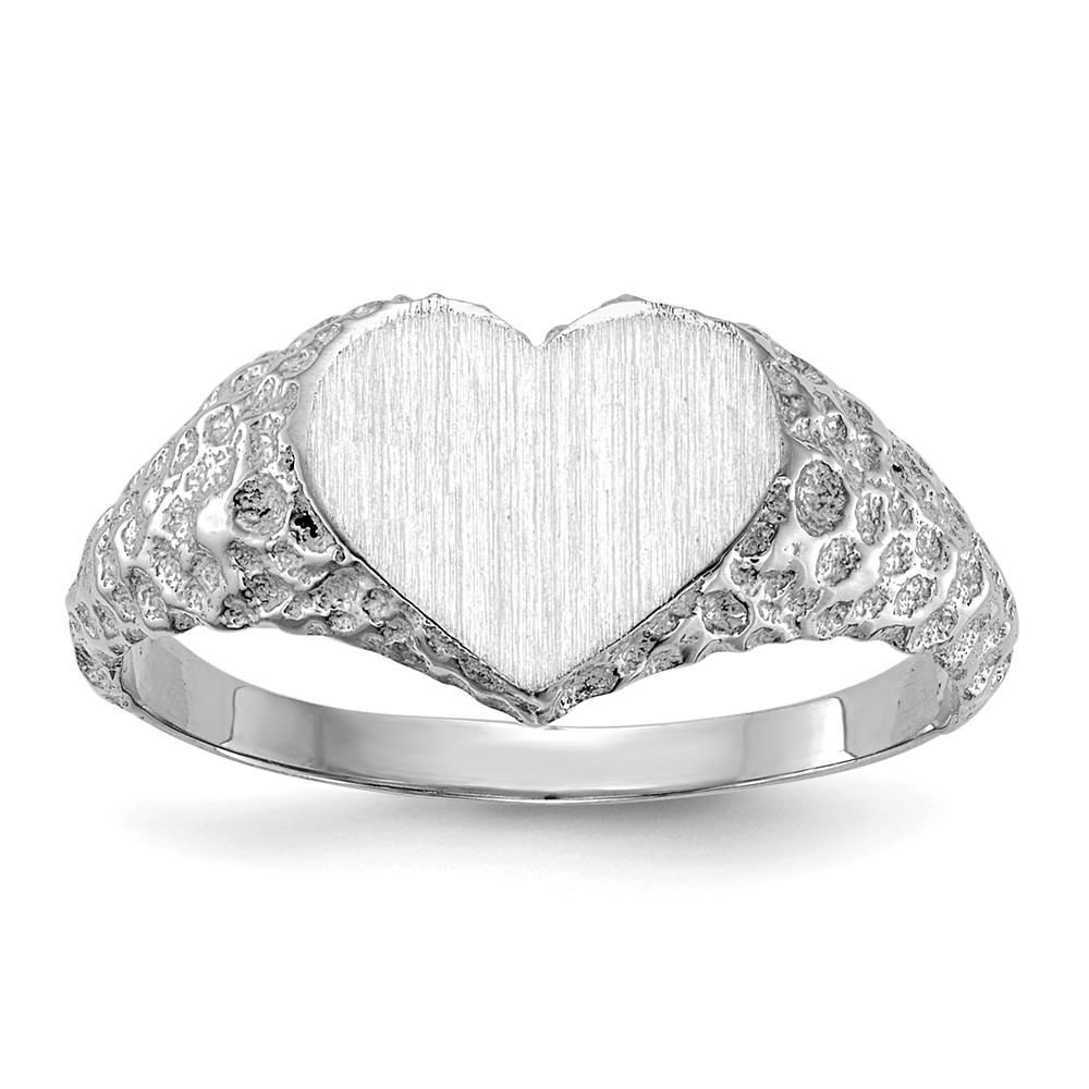 Picture of Finest Gold 14K White Gold 8 x 9 mm Open Back Heart Signet Ring - Size 5