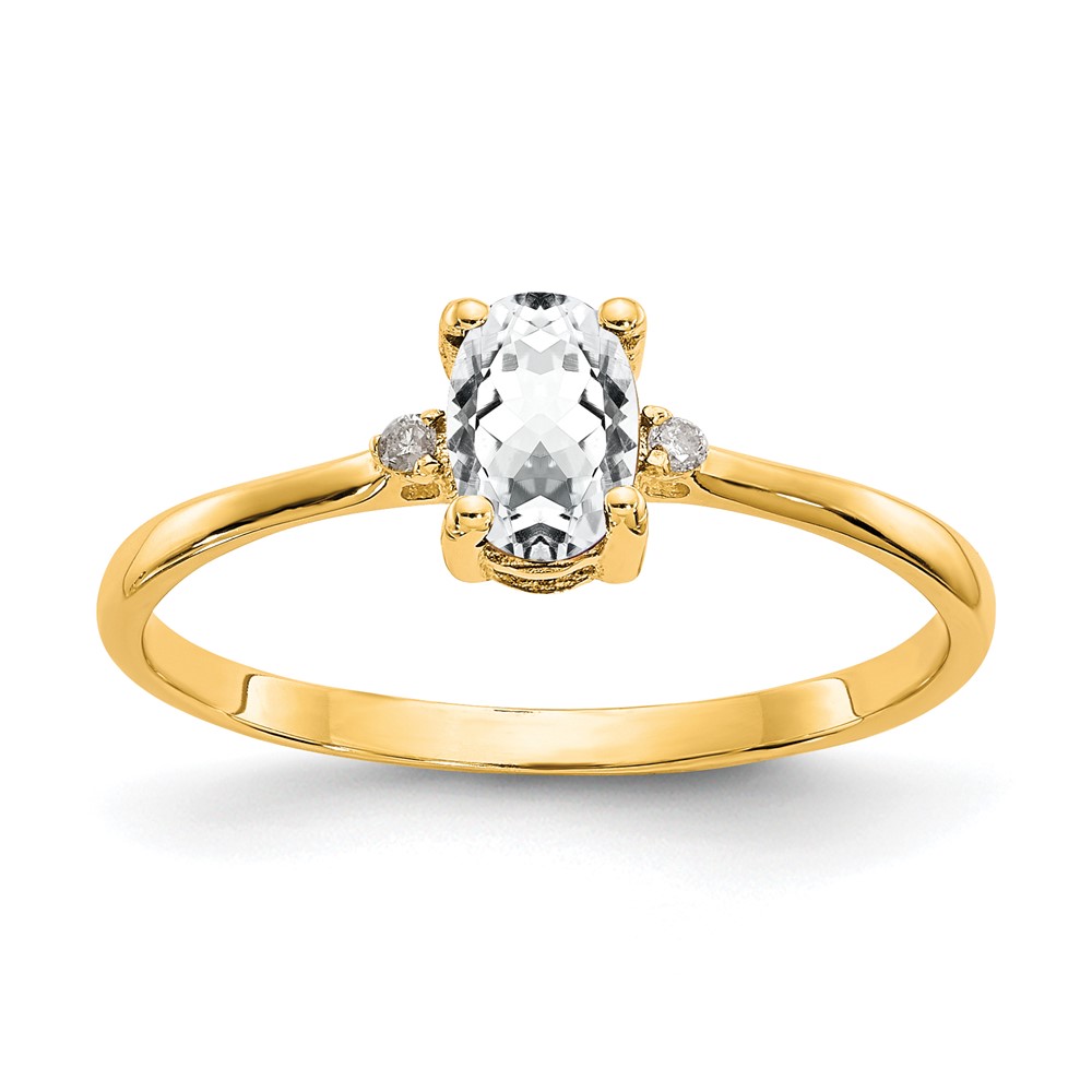 Picture of Finest Gold 14K Yellow Gold Diamond &amp; White Topaz Birthstone Ring - Size 6