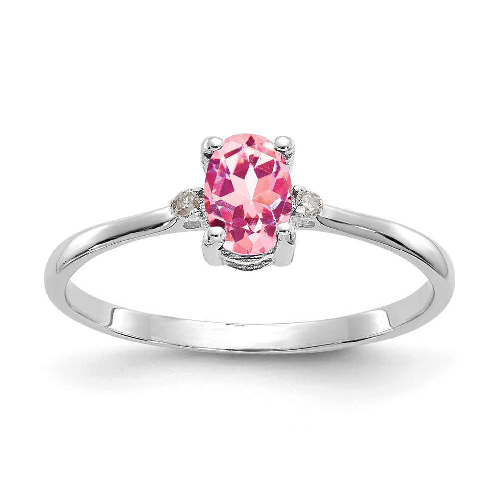 Picture of Finest Gold 14K White Gold Diamond &amp; Pink Tourmaline Birthstone Ring - Size 6