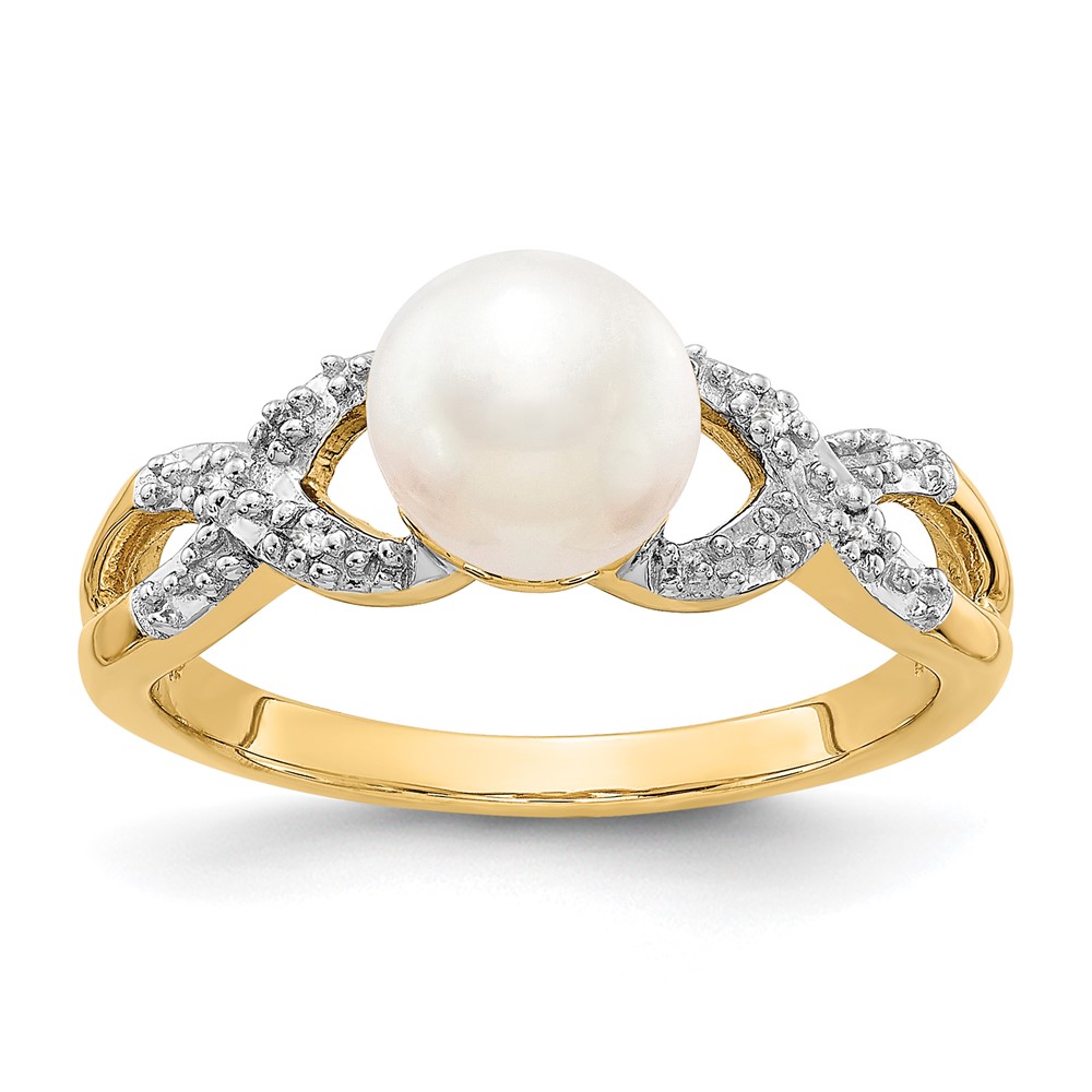 Picture of Finest Gold 14K Yellow Gold Diamond &amp; Freshwater Cultured Pearl Ring - Size 7