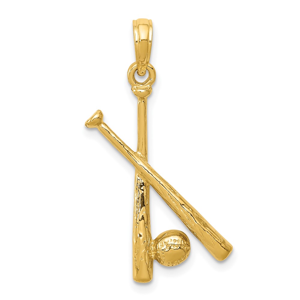 10K Yellow Gold Polished Open-Backed Bats & Baseball Pendant -  Finest Gold, UBS10C2662