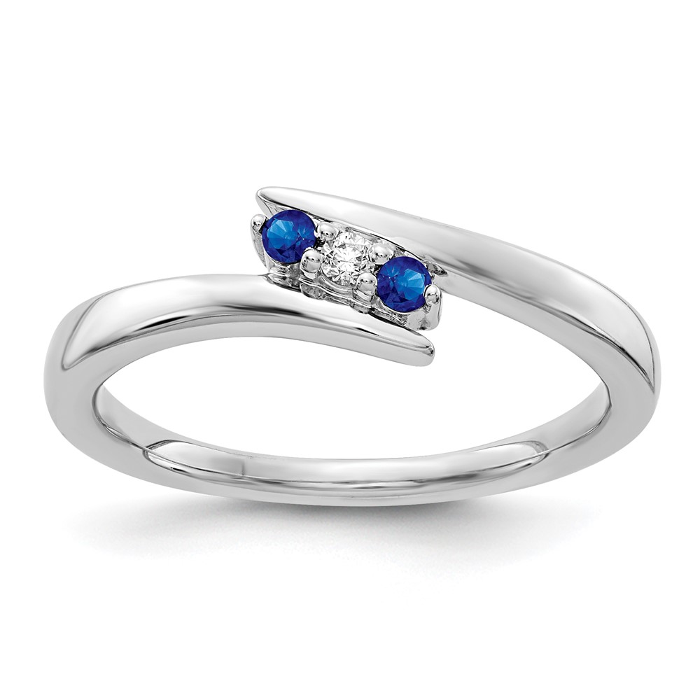 Picture of Finest Gold 14K White Gold Diamond &amp; Sapphire 3-Stone Ring - Size 6.75