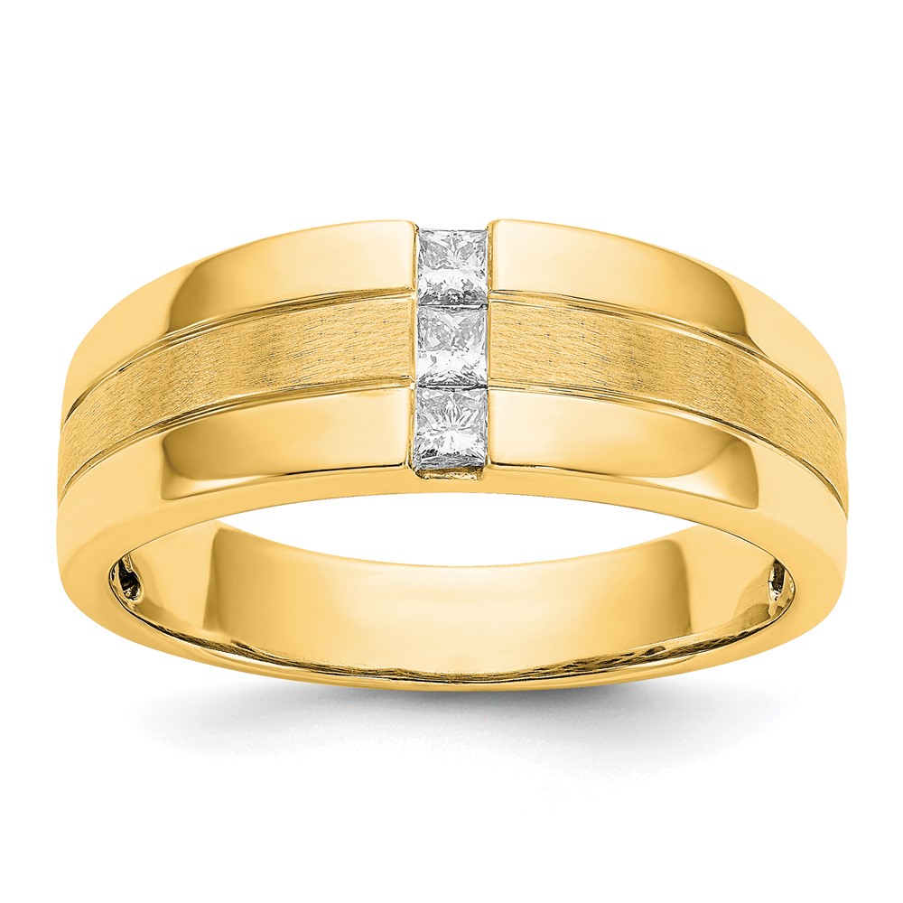 Picture of Finest Gold 14K Yellow Gold Mens Diamond Polished &amp; Satin Ring - Size 10