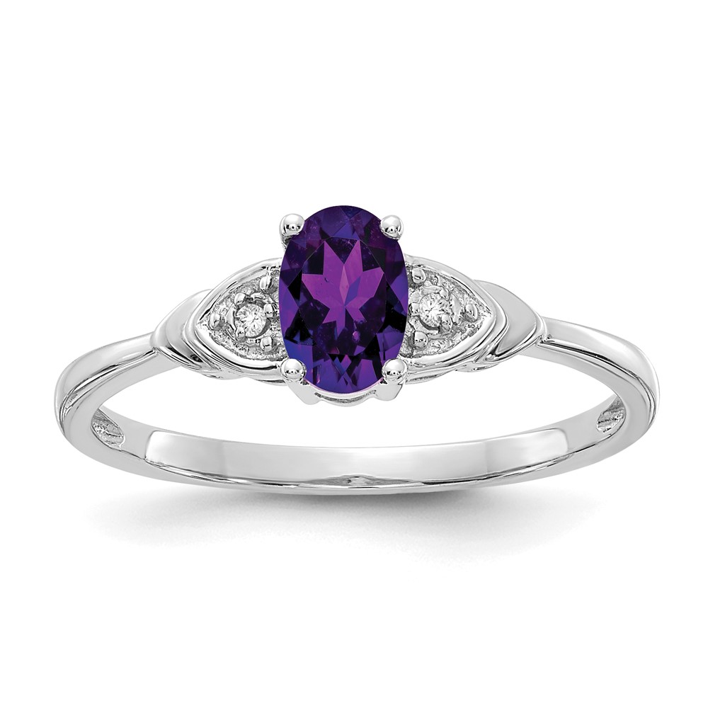 Picture of Finest Gold 14K White Gold Amethyst &amp; Diamond Ring&amp;#44; Size 7