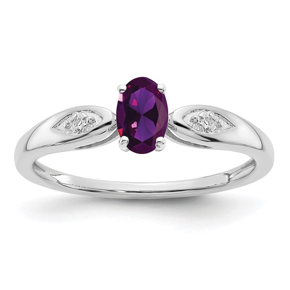 Picture of Finest Gold 14K White Gold Amethyst &amp; Diamond Ring&amp;#44; Size 7