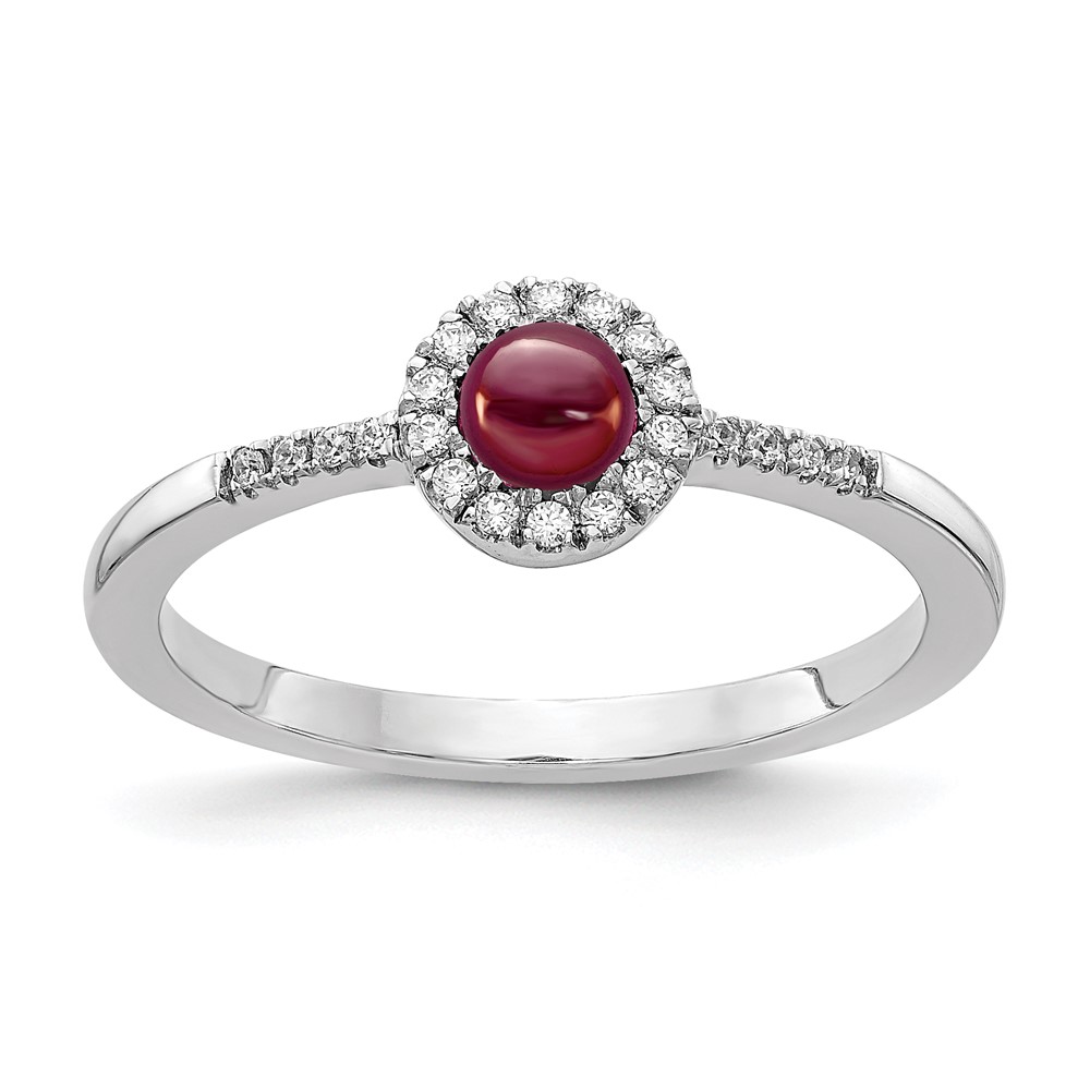 Picture of Finest Gold 14K White Gold Diamond &amp; Cabochon Garnet Ring&amp;#44; Size 7