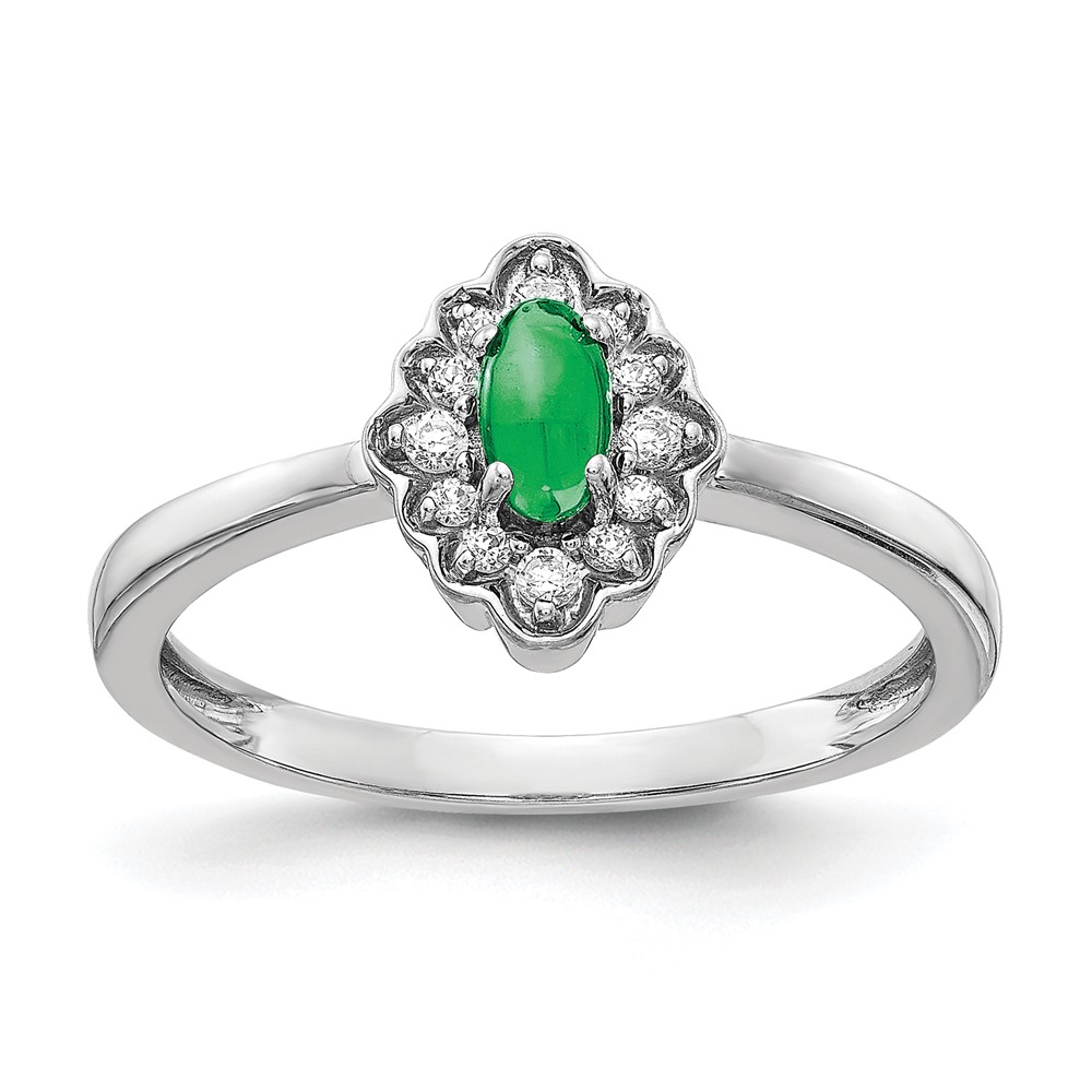 Picture of Finest Gold 14K White Gold Diamond &amp; Oval Cabochon Emerald Ring&amp;#44; Size 7
