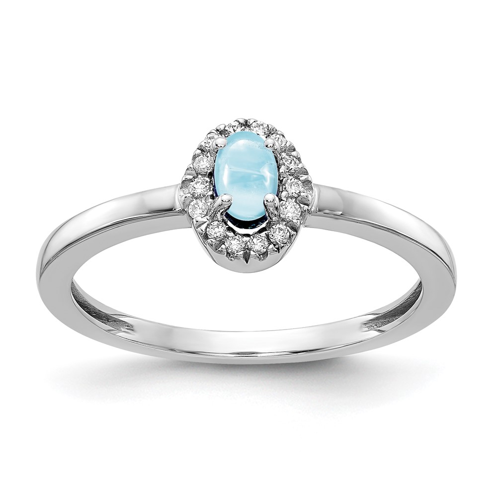 Picture of Finest Gold 14K White Gold Diamond &amp; Oval Cabochon Aquamarine Ring&amp;#44; Size 7