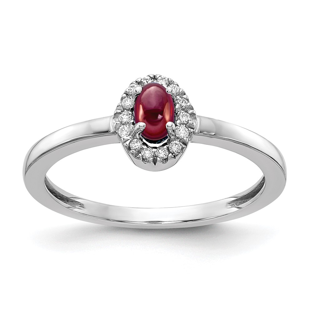 Picture of Finest Gold 14K White Gold Diamond &amp; Oval Cabochon Garnet Ring&amp;#44; Size 7