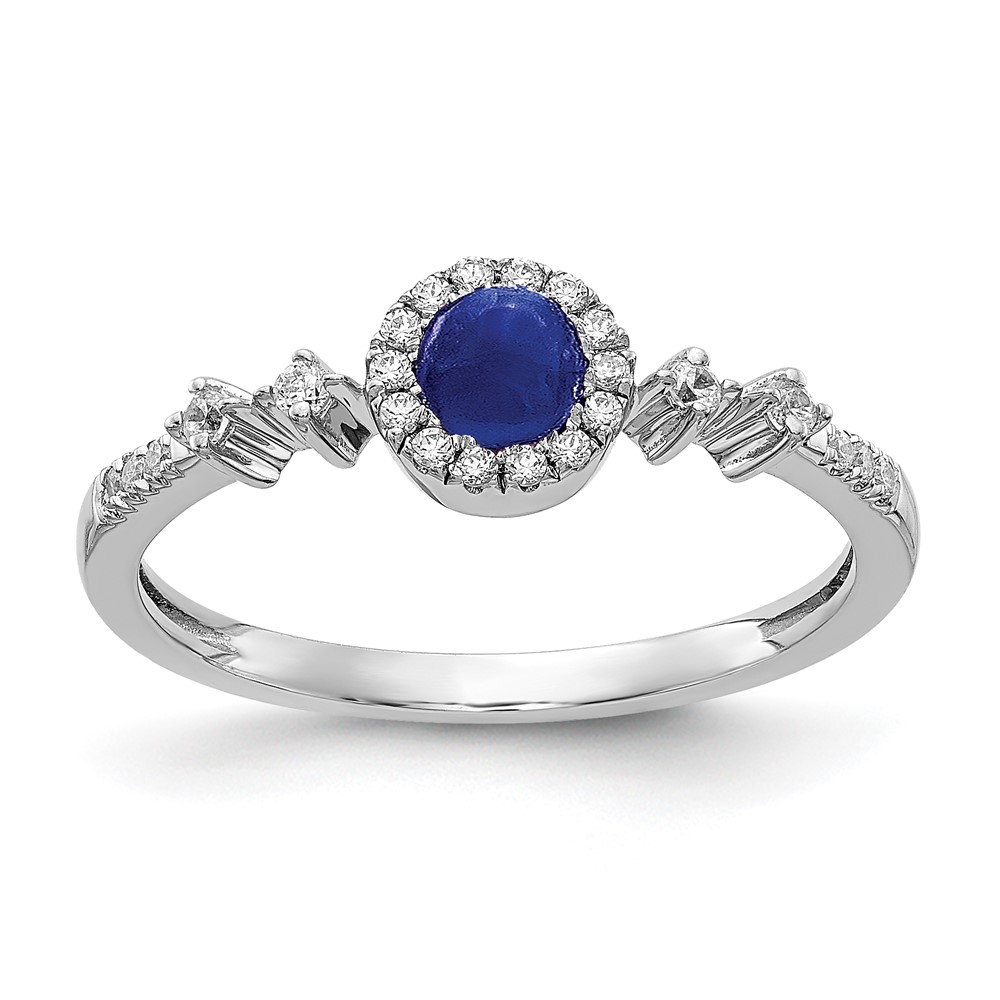 Picture of Finest Gold 14K White Gold Diamond &amp; Cabochon Sapphire Halo Ring&amp;#44; Size 7
