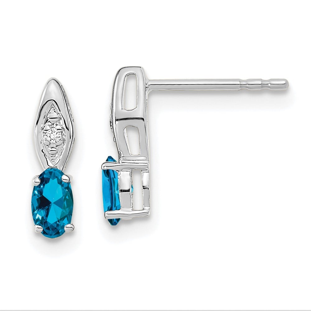 Picture of Finest Gold 14K White Gold Blue Topaz &amp; Diamond Post Earrings